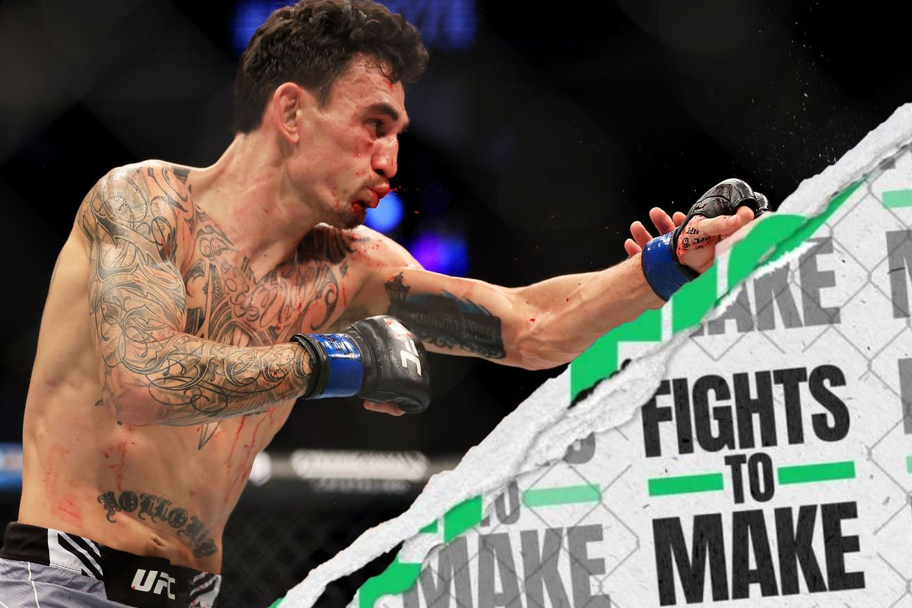 Max Holloway punching Alexander Volkanovski at UFC 276