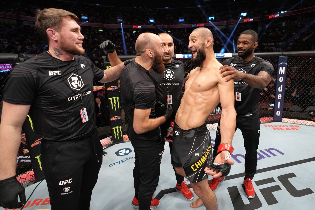 Khamzat Chimaev after his win over Kevin Holland at UFC 279.