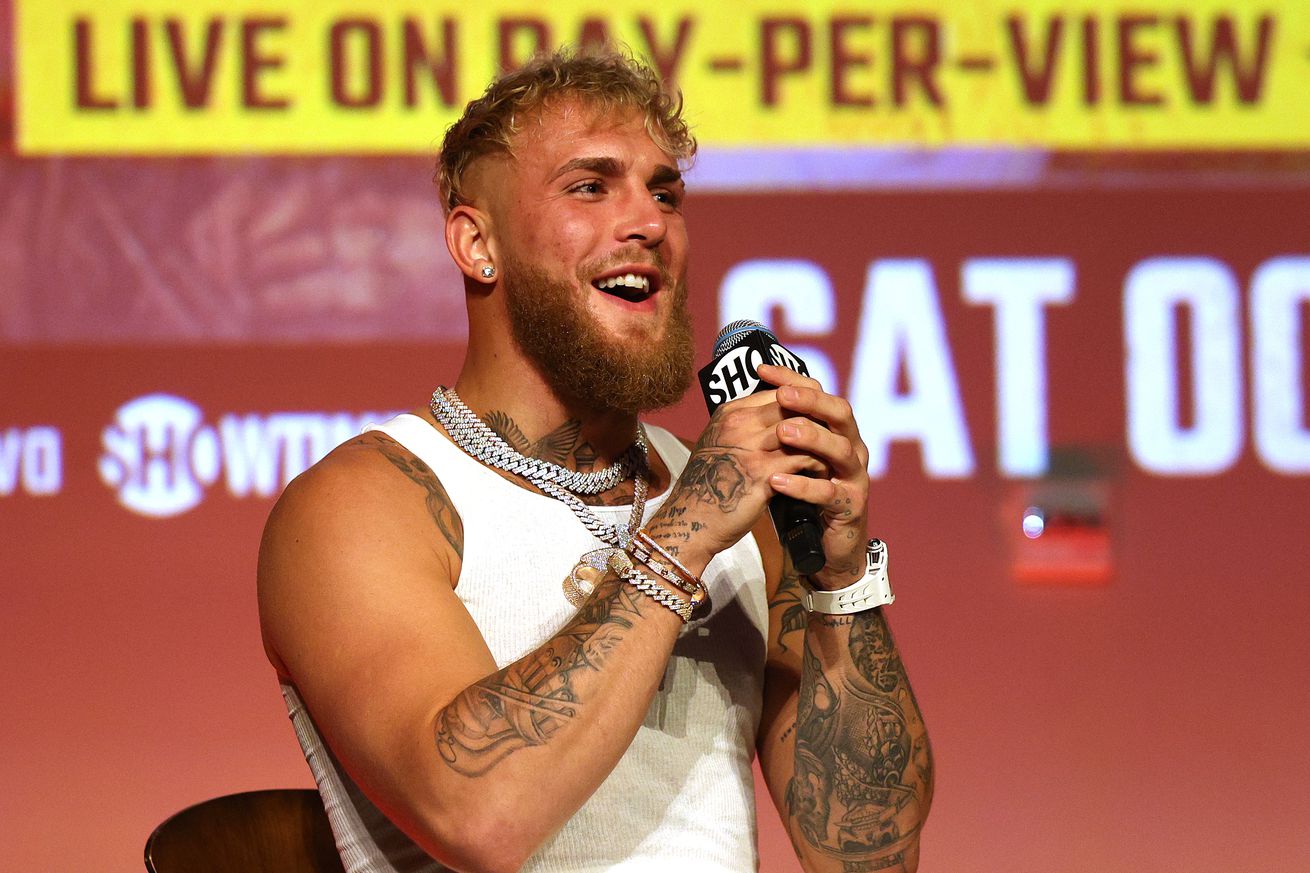 Jake Paul at the press conference for his upcoming fight against Anderson Silva. 