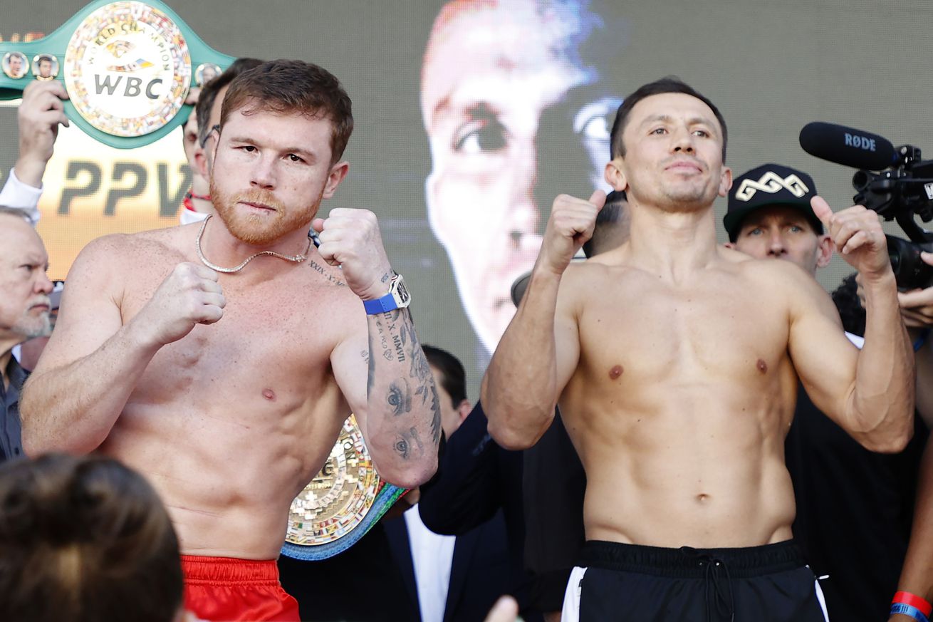 Canelo Álvarez and Gennady Golovkin at weigh-ins. 