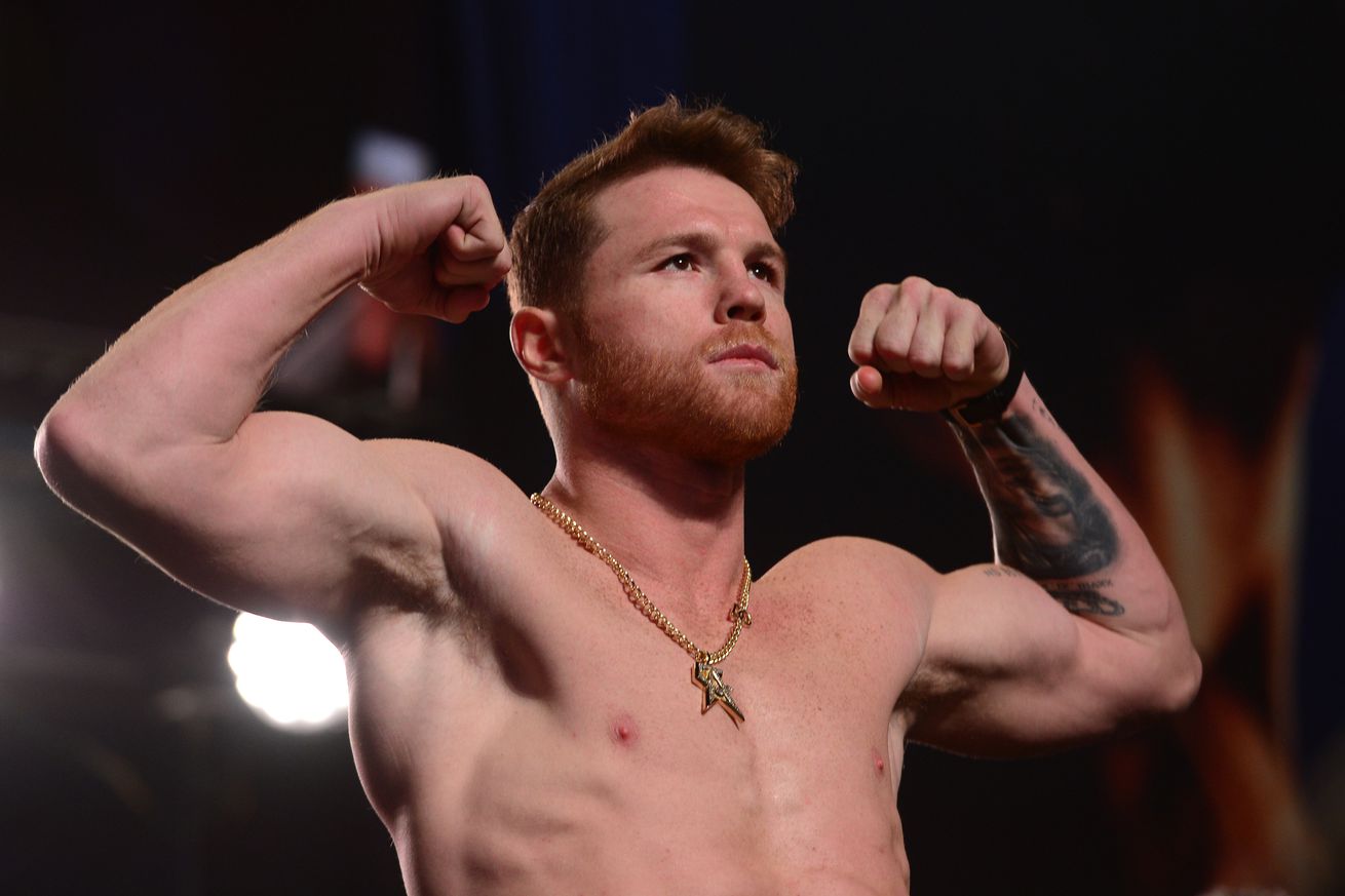 Canelo Alvarez when he weighed in for his fight with Caleb Plant.