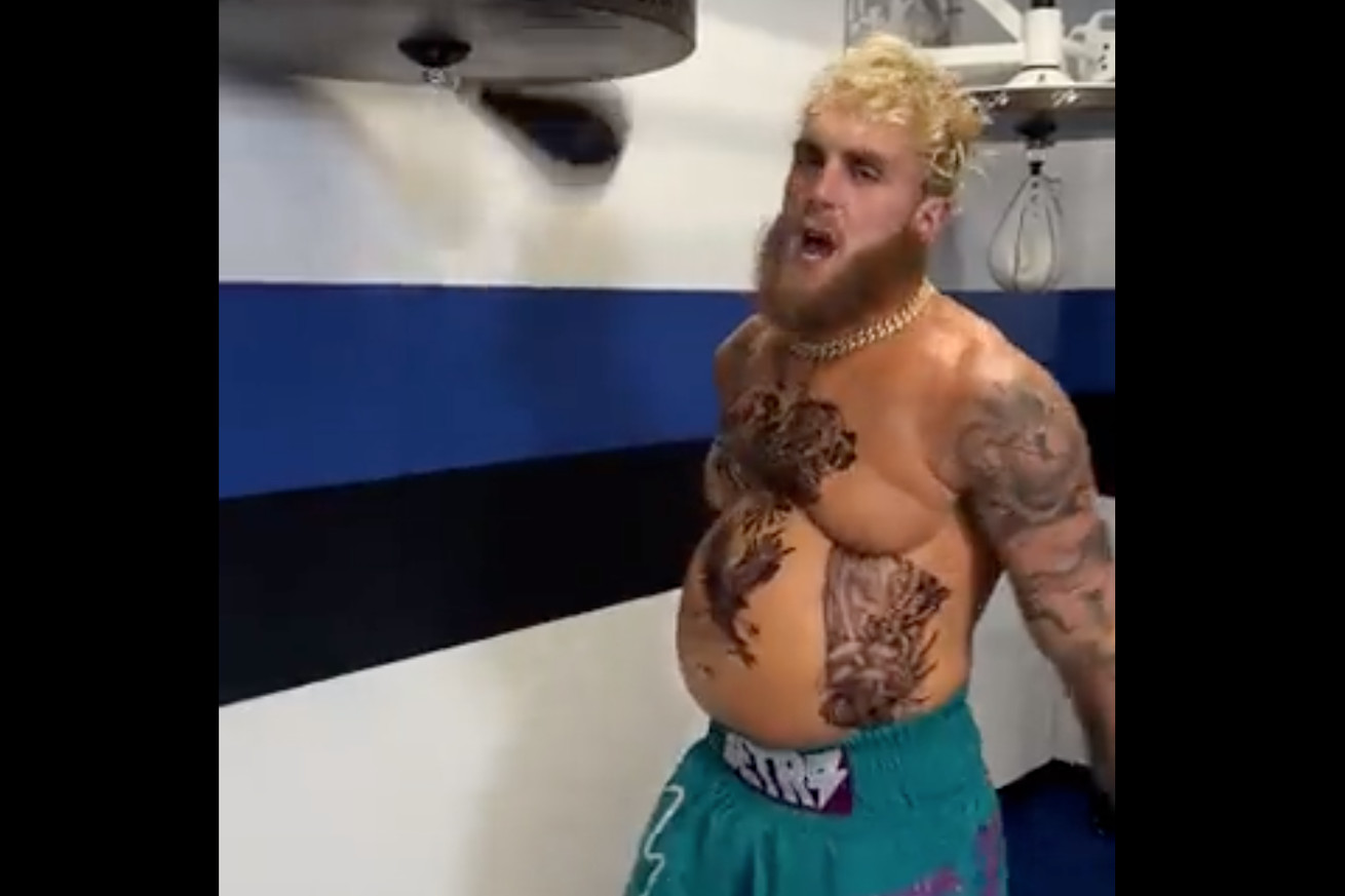 Jake Paul cuts a promo for a heavyweight fight against Tyson Fury.