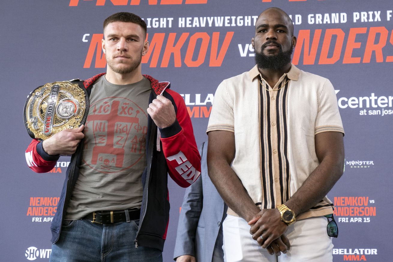 Vadim Nemkov and Corey Anderson at the Bellator 277 and 279 press conference.