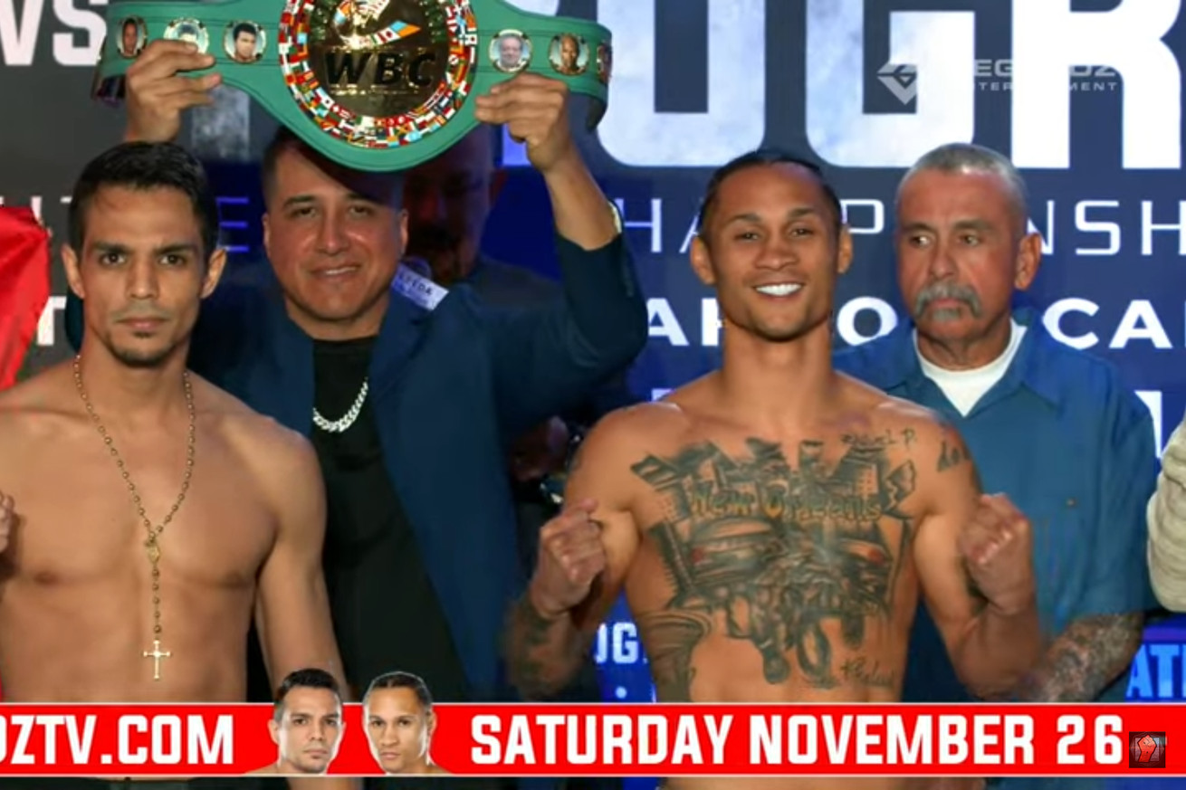 Regis Prograis and Jose Zepeda pose for the media following the weigh ins for their upcoming PPV bout.