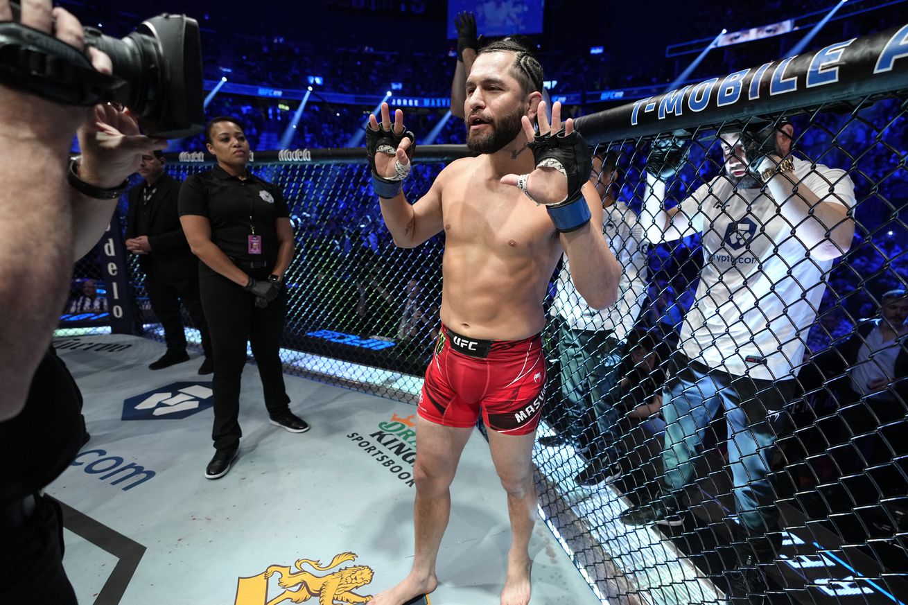 Jorge Masvidal awaits the start of his bout against Colby Covington at UFC 272.