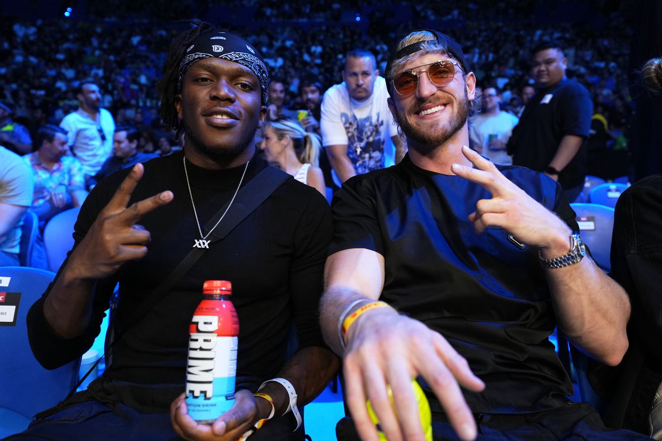 Logan Paul and KSI promoting their sports drink Prime at UFC 284.