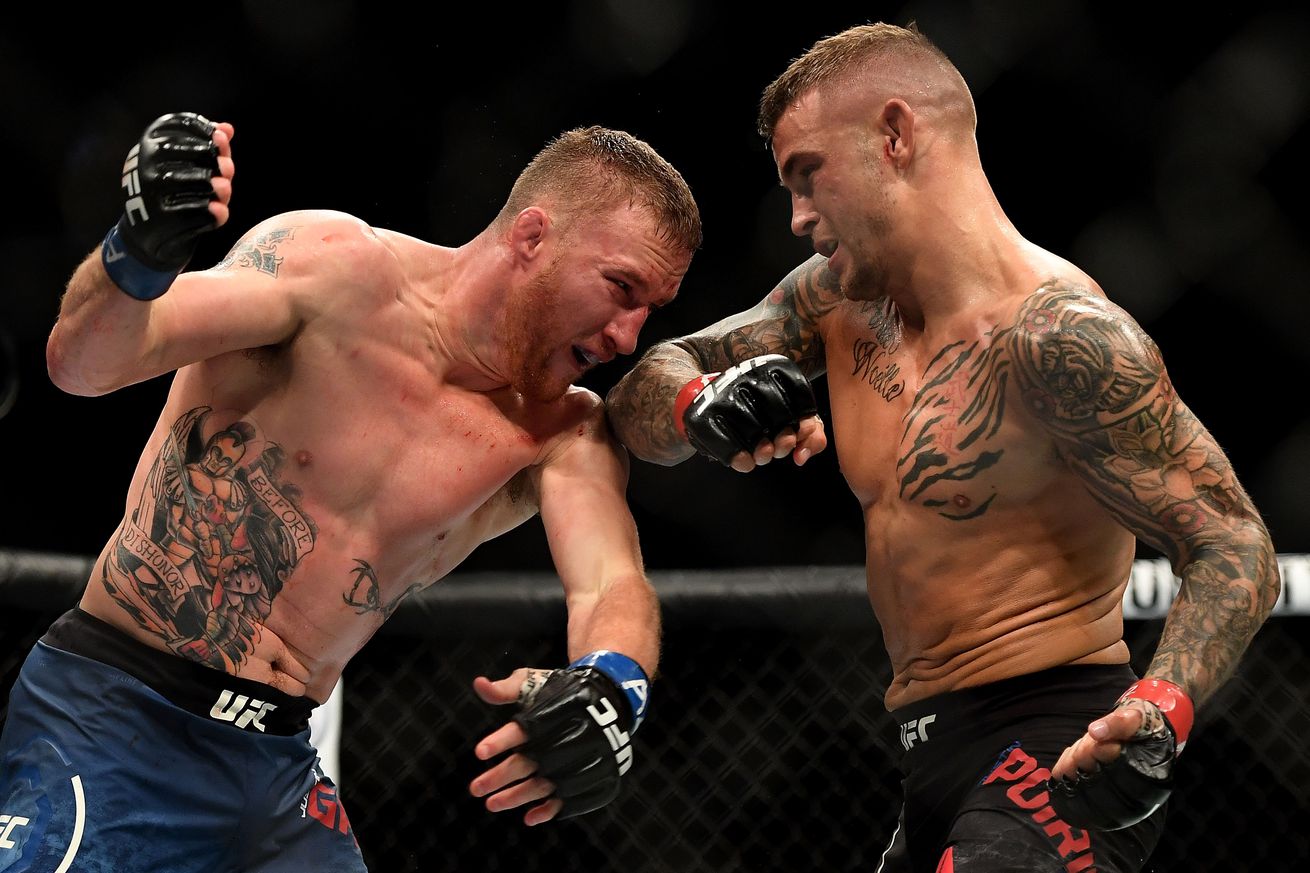 Dustin Poirier and Justin Gaethje at UFC on FOX 29 in 2018. 