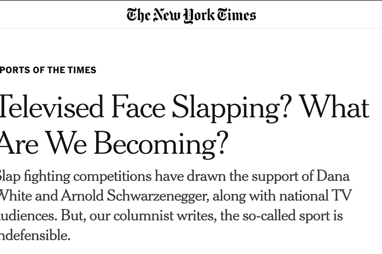 Snippet from The New York Times. Headline reads “Televised Face Slapping? What Are We Becoming?”