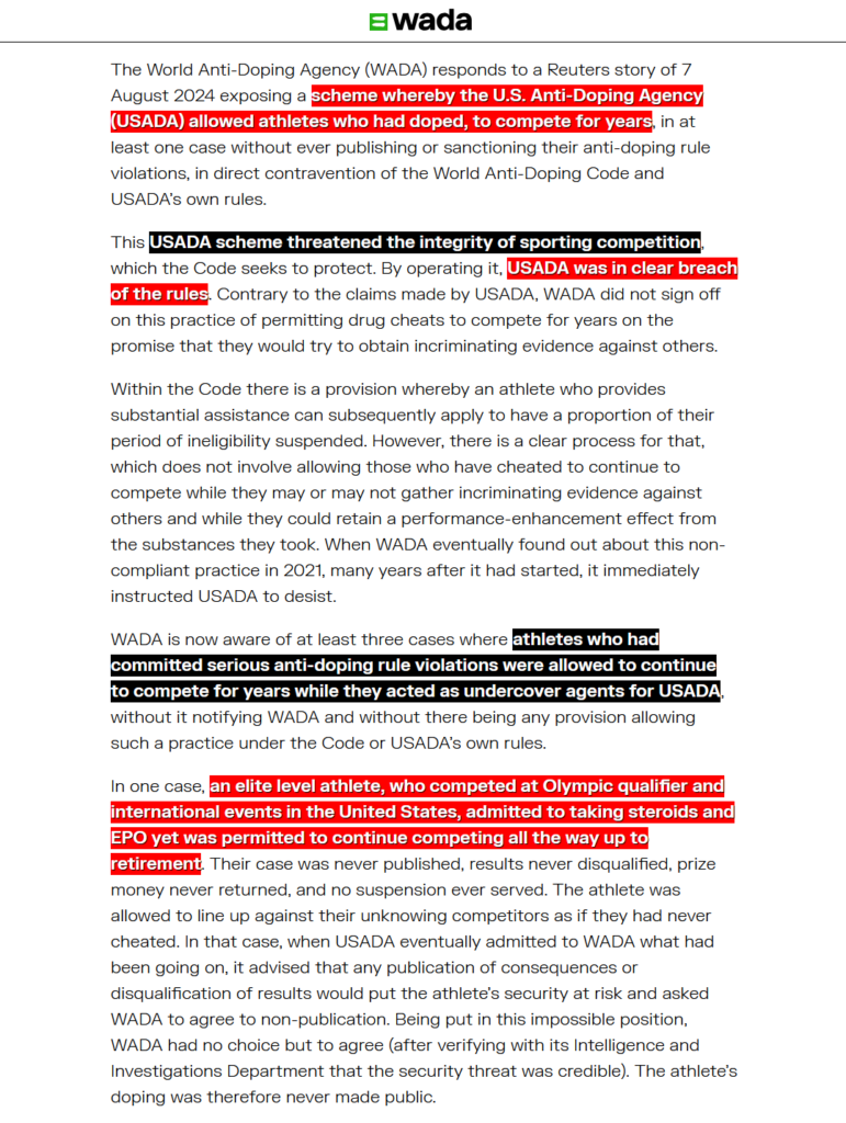 WADA Exposes USADA’s Hidden Doping Scandal: Athletes Allowed to Cheat for Years 6 USADA WADA