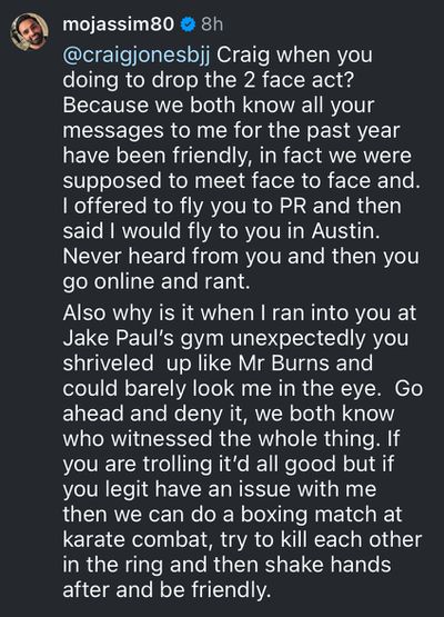 Mo Jassim challenged BJJ star Craig Jones to a boxing match.